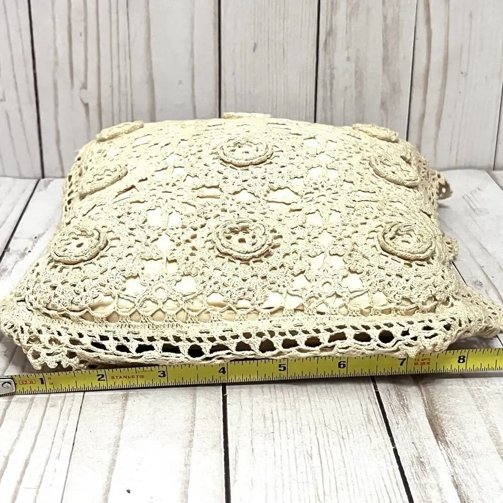 Keeco Vintage Cottagecore Crochet Lace Pillow Set Heart & Square Boho Chic 1995